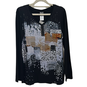 DOLCEZZA Simply Art Black Top “Lost & Found” NWT